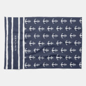 Monogrammed Navy Blue White Anchor Nautical Theedoek (Horizontaal)