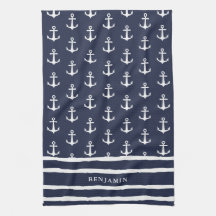 Monogrammed Navy Blue White Anchor Nautical