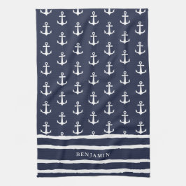 Monogrammed Navy Blue White Anchor Nautical Theedoek