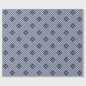 Monogrammed Navy Blue White Buffalo Check Pattern Cadeaupapier (Vlak)
