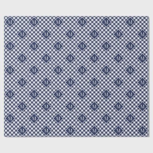 Monogrammed Navy Blue White Buffalo Check Pattern Cadeaupapier (Vlak)