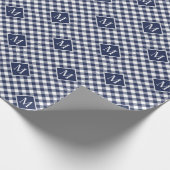 Monogrammed Navy Blue White Buffalo Check Pattern Cadeaupapier (Hoek)