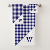 Monogrammed Navy Blue White Buffalo Pset Pattern Bad Handdoek (Insitu)
