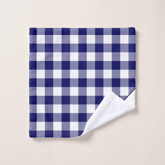 Monogrammed Navy Blue White Buffalo Pset Pattern Bad Handdoek (Wasdoekje)