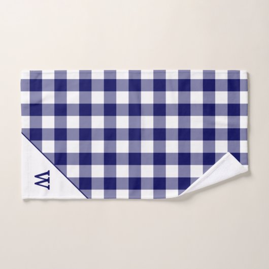 Monogrammed Navy Blue White Buffalo Pset Pattern Bad Handdoek (Handdoek)
