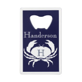 Monogrammed Navy Blue White Crab Nautical Cr Creditkaart Flessenopener (Voorkant)