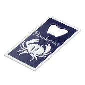 Monogrammed Navy Blue White Crab Nautical Cr Creditkaart Flessenopener (Voorkant Gekanteld)