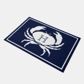 Monogrammed Navy Blue White Crab Nautical Deurmat (Schuin)