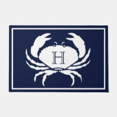 Monogrammed Navy Blue White Crab Nautical Deurmat (Voorkant)