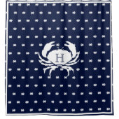 Monogrammed Navy Blue White Crab Nautical Douchegordijn (Voorkant)