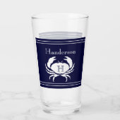 Monogrammed Navy Blue White Crab Nautical Glas (Achterkant)