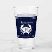 Monogrammed Navy Blue White Crab Nautical Glas (Voorkant)