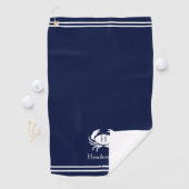 Monogrammed Navy Blue White Crab Nautical Golfhanddoek (Insitu)