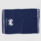 Monogrammed Navy Blue White Crab Nautical Golfhanddoek (Horizontaal)