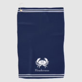 Monogrammed Navy Blue White Crab Nautical Golfhanddoek (Voorkant)