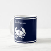 Monogrammed Navy Blue White Crab Nautical Koffiemok (Voorkant links)