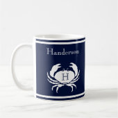 Monogrammed Navy Blue White Crab Nautical Koffiemok (Links)