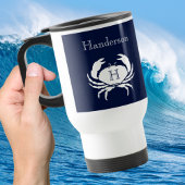 Monogrammed Navy Blue White Crab Nautical Reisbeker