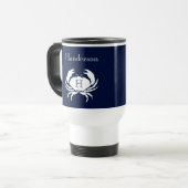 Monogrammed Navy Blue White Crab Nautical Reisbeker (Voorkant links)