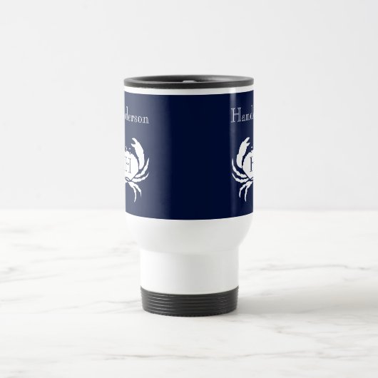 Monogrammed Navy Blue White Crab Nautical Reisbeker (Center)