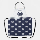 Monogrammed Navy Blue White Crab Nautical Schort (Voorkant)