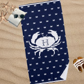 Monogrammed Navy Blue White Crab Nautical Strandlaken