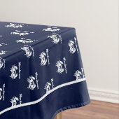 Monogrammed Navy Blue White Crab Nautical Tafelkleed (Voorbeeld)