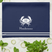 Monogrammed Navy Blue White Crab Nautical Theedoek (Gevouwen)