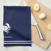 Monogrammed Navy Blue White Crab Nautical Theedoek (Quarter Fold)