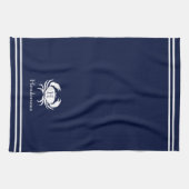 Monogrammed Navy Blue White Crab Nautical Theedoek (Horizontaal)