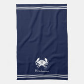 Monogrammed Navy Blue White Crab Nautical Theedoek (Verticaal)
