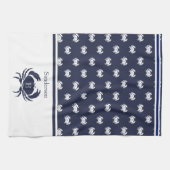 Monogrammed Navy Blue White Crab Nautical Theedoek (Horizontaal)