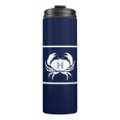 Monogrammed Navy Blue White Crab Nautical Thermosbeker (Voorkant)