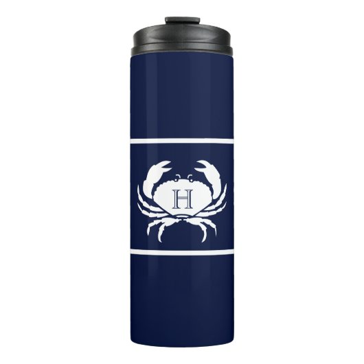 Monogrammed Navy Blue White Crab Nautical Thermosbeker (Voorkant)
