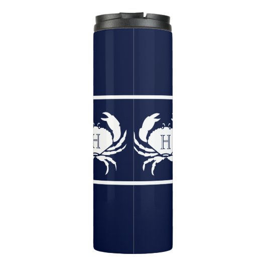 Monogrammed Navy Blue White Crab Nautical Thermosbeker (Achterkant)