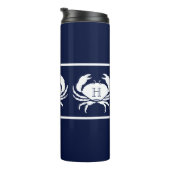 Monogrammed Navy Blue White Crab Nautical Thermosbeker (Geroteerd rechts)