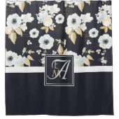 Monogrammed Navy Blue White Floral Decor Anemone Douchegordijn (Voorkant)