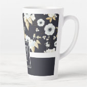 Monogrammed Navy Blue White Floral Decor Anemone Latte Mok (Rechts)