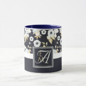 Monogrammed Navy Blue White Floral Decor Anemone Mok (Midden)
