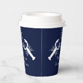 Monogrammed Navy Blue White Lobster Nautical Papieren Bekers (Rechts)