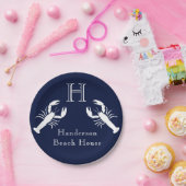 Monogrammed Navy Blue White Lobster Nautical Papieren Bordje (Feest)