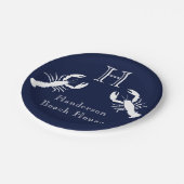 Monogrammed Navy Blue White Lobster Nautical Papieren Bordje (Gekanteld)