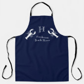 Monogrammed Navy Blue White Lobster Nautical Schort (Voorkant)