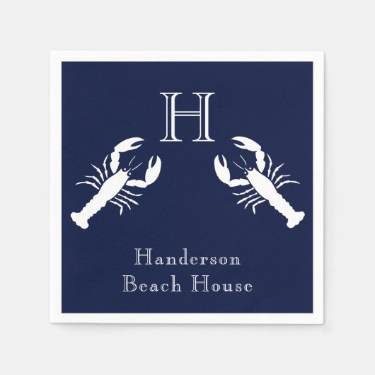 Monogrammed Navy Blue White Lobster Nautical Servet (Voorkant)