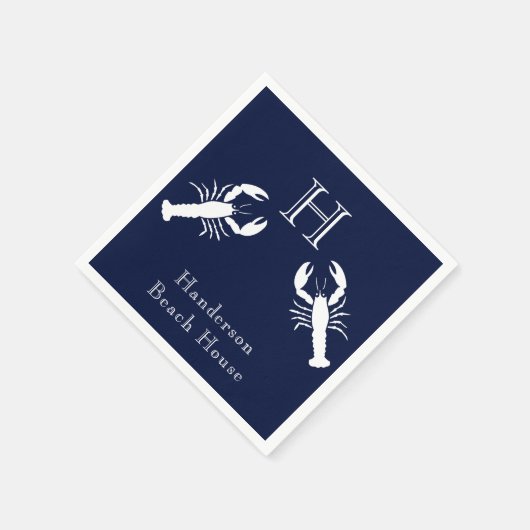 Monogrammed Navy Blue White Lobster Nautical Servet (Hoek)