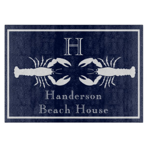 Monogrammed Navy Blue White Lobster Nautical Snijplank