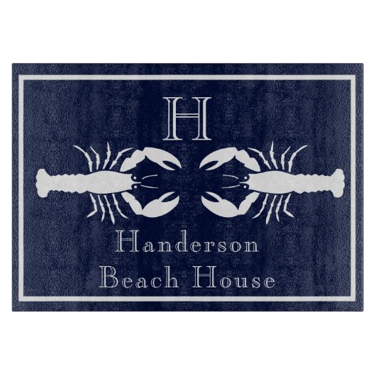 Monogrammed Navy Blue White Lobster Nautical Snijplank (Voorkant)