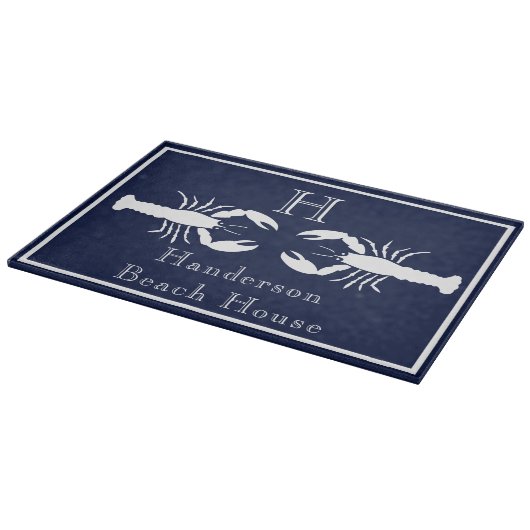 Monogrammed Navy Blue White Lobster Nautical Snijplank (Hoek)