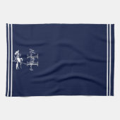 Monogrammed Navy Blue White Lobster Nautical Theedoek (Horizontaal)