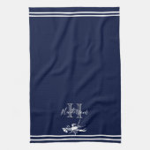 Monogrammed Navy Blue White Lobster Nautical Theedoek (Verticaal)